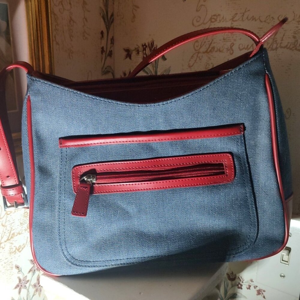 St John's Bay - Vintage - denim and red shoulder bag